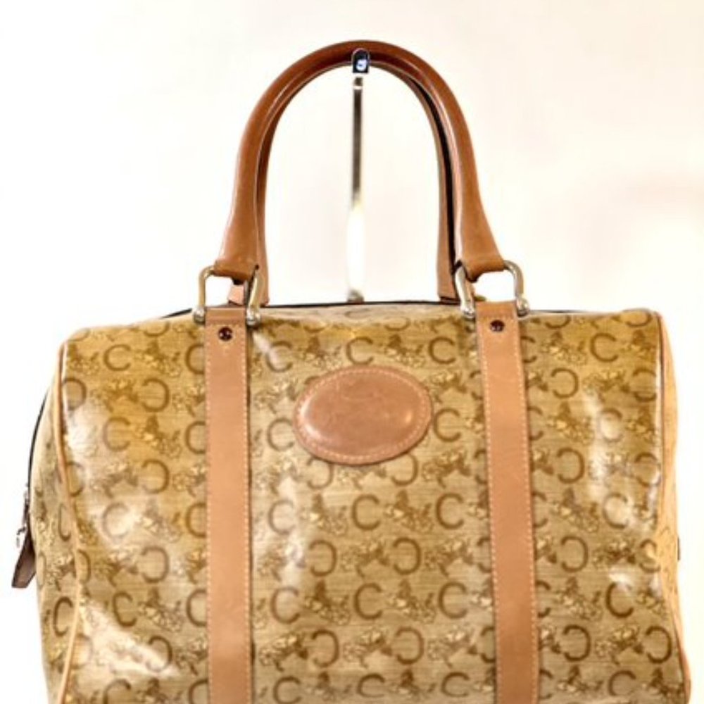 Vintage Céline CELINE C Macadam Horse Carriage Hand Bag Beige PVC Leather